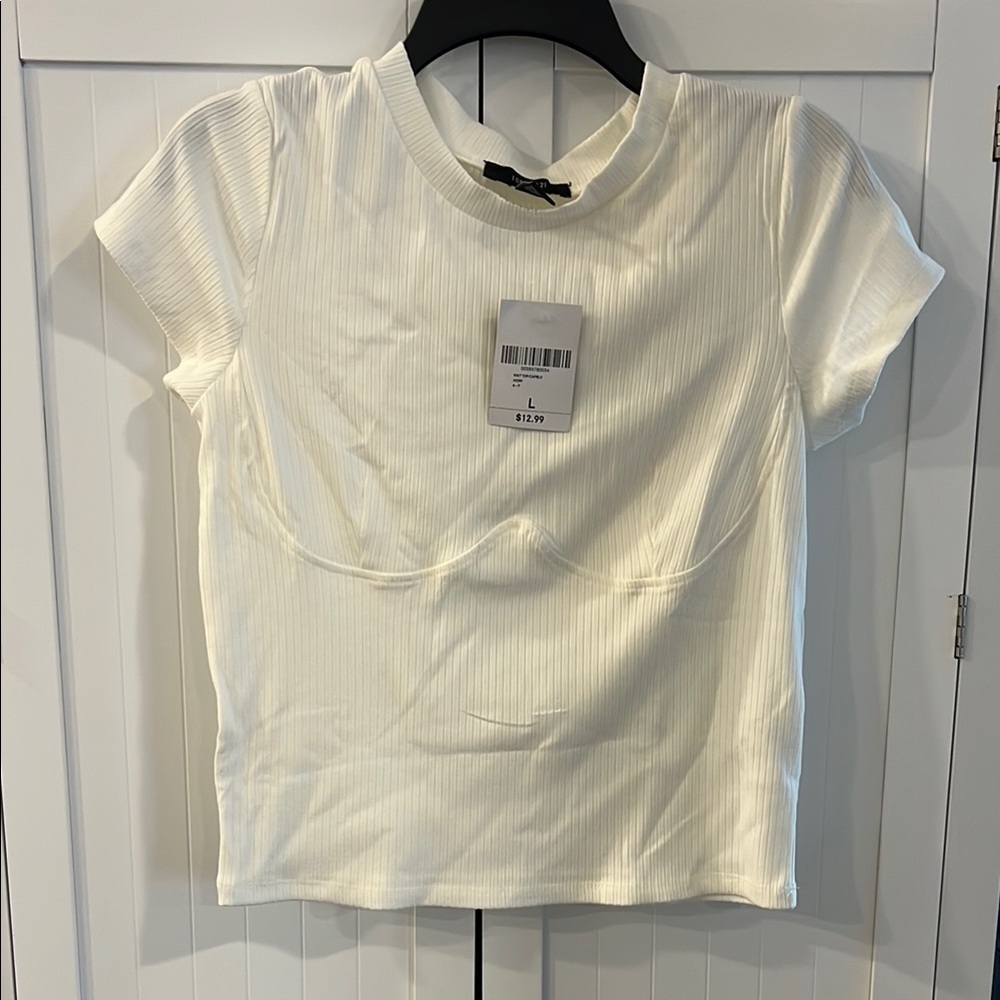 Forever 21 Cream Ribbed Short Sleeve Tee